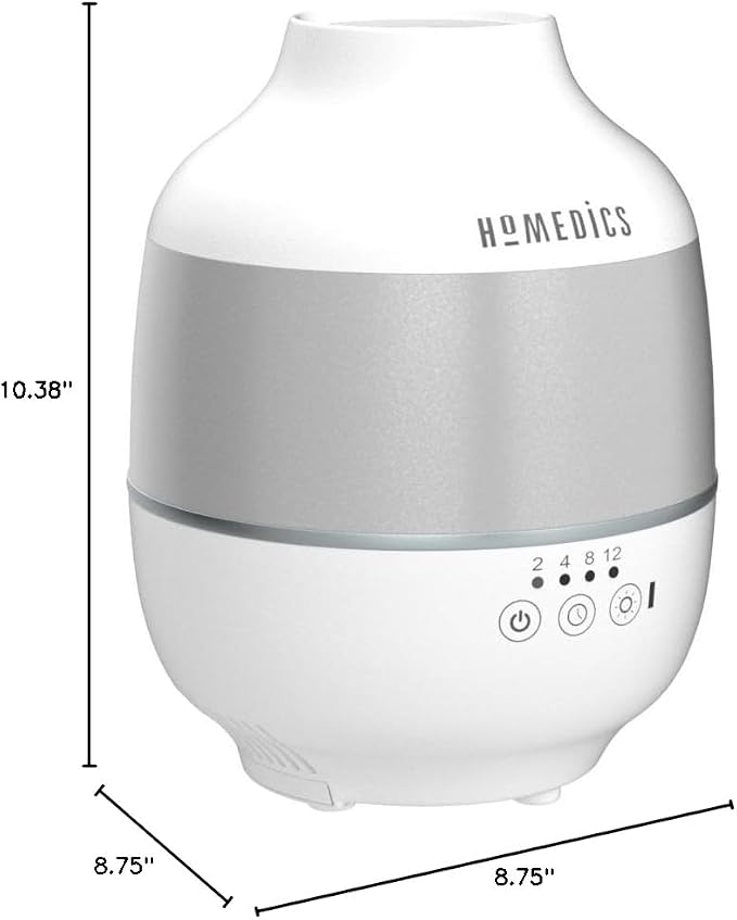 Homedics TotalComfort Humidifier – Large Air Humidifiers for Bedroom, Plants, Office – Cool Mist, Essential Oil Pads and Built-In Timer, 7-Color Night-Light, 2 Mist Settings, White