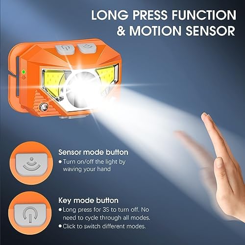 LHKNL Headlamp Flashlight, Lumen Bright Head Lamps LED Rechargeable-Orange