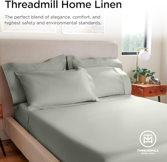 Threadmill Luxury 800 Thread Count Twin 100% Cotton Sheets - Moonrock Grey Sateen Weave Bed-Sheets, Better Than Egyptian Cotton,3 Pc Solid Soft Bedding Set, Fits 15" Deep Pocket