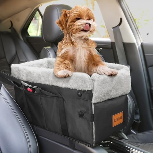 Center Console Dog Car Seat for Small Dogs,Washable Foldable Console Booster Seat for Puppy Car Seat with Safe Protection Hooks Adjustable Straps and Storage Pocket Pet Up to15lbs