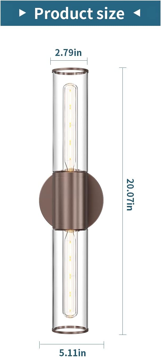 Bathroom Vanity Light Fixture, 2-Light Oil Rubbed Bronze Wall Sconce Lighting Fixture with Clear Glass, Indoor E26 Socket Wall Lamp for Mirror Living Room Hallway(Bulb Not Included)