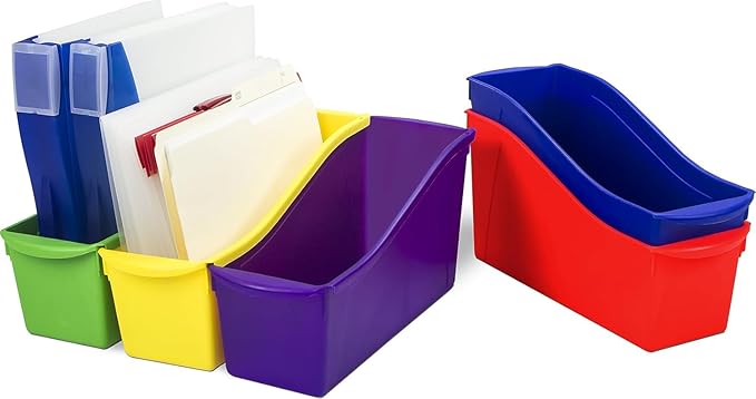 Storex Large Book Bin, Interlocking Plastic Organizer for Home, Office and Classroom, Assorted Colors, (70105C06C) (Pack of 30)
