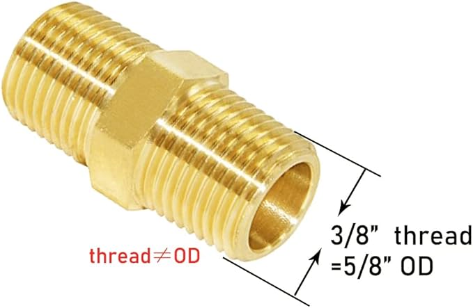 Joywayus Brass Pipe Fitting Hex Nipple Equal 5Pcs 3/8"NPT Male + 5Pcs 3/8"NPT Female Air Fuel Water (Pack of 10)