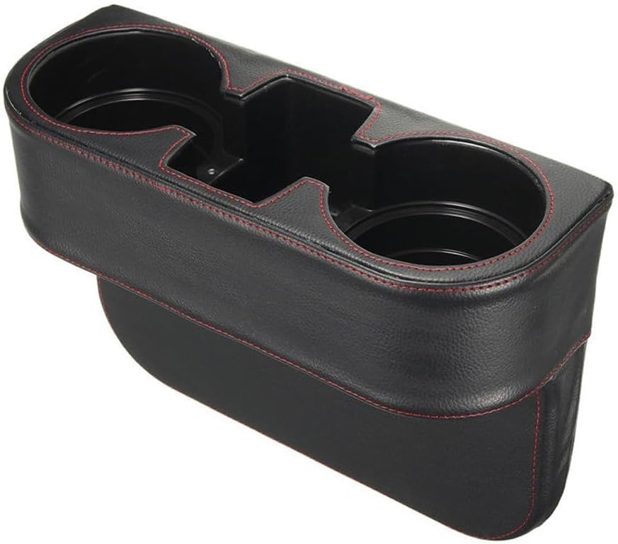 IOKONE Car Cup Holder, PU Leather, Car Seat Gap Filler Organizer, Black