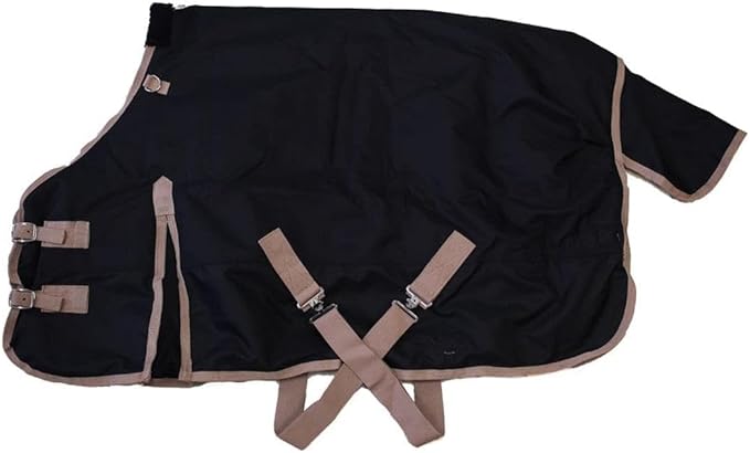 AJ Tack 1200D Waterproof Winter Pony Blanket - 300g Heavyweight Turnout with Fleece Collar, Shoulder Gussets & Tail Flap - Black 54"