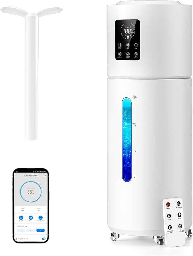 Smart Humidifiers for Large Room Bedroom Home 1800 sq.ft, 17L/4.5Gal Large Humidifier with Extension Tube & 3 Mist Modes, Top Fill Whole House Cool Mist Humidifiers for Plant Commercial Office