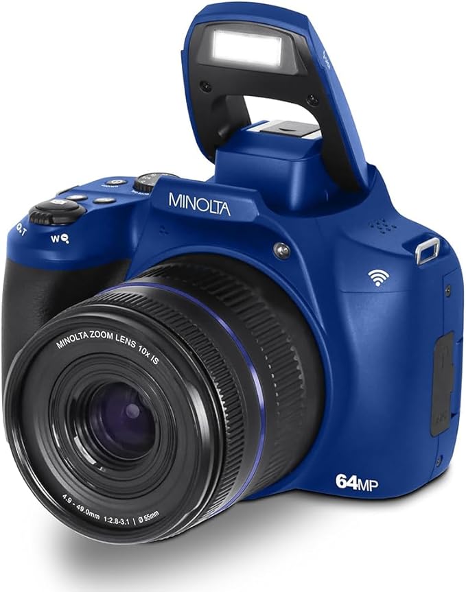 Minolta 64MP Auto Focus Digital Camera 10x Optical Zoom 4K Ultra HD Video Blue