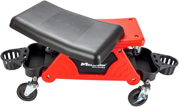 Maxshine 2-in-1 Modular Detailing Creeper Seat with Cushion – Rolling Creeper with Removable Cushion & Tool Tray – Heavy-Duty Polyethylene & Steel Frame, 4” Wheels