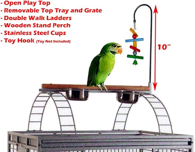 Extra Large Double Ladders Open Play Top Wrought Iron Bird Parrot Parakeet Finch Macaw Cockatoo Cage, Include Seed Guard and Toy Hook 39.5" L x 30.5" W x 67" H