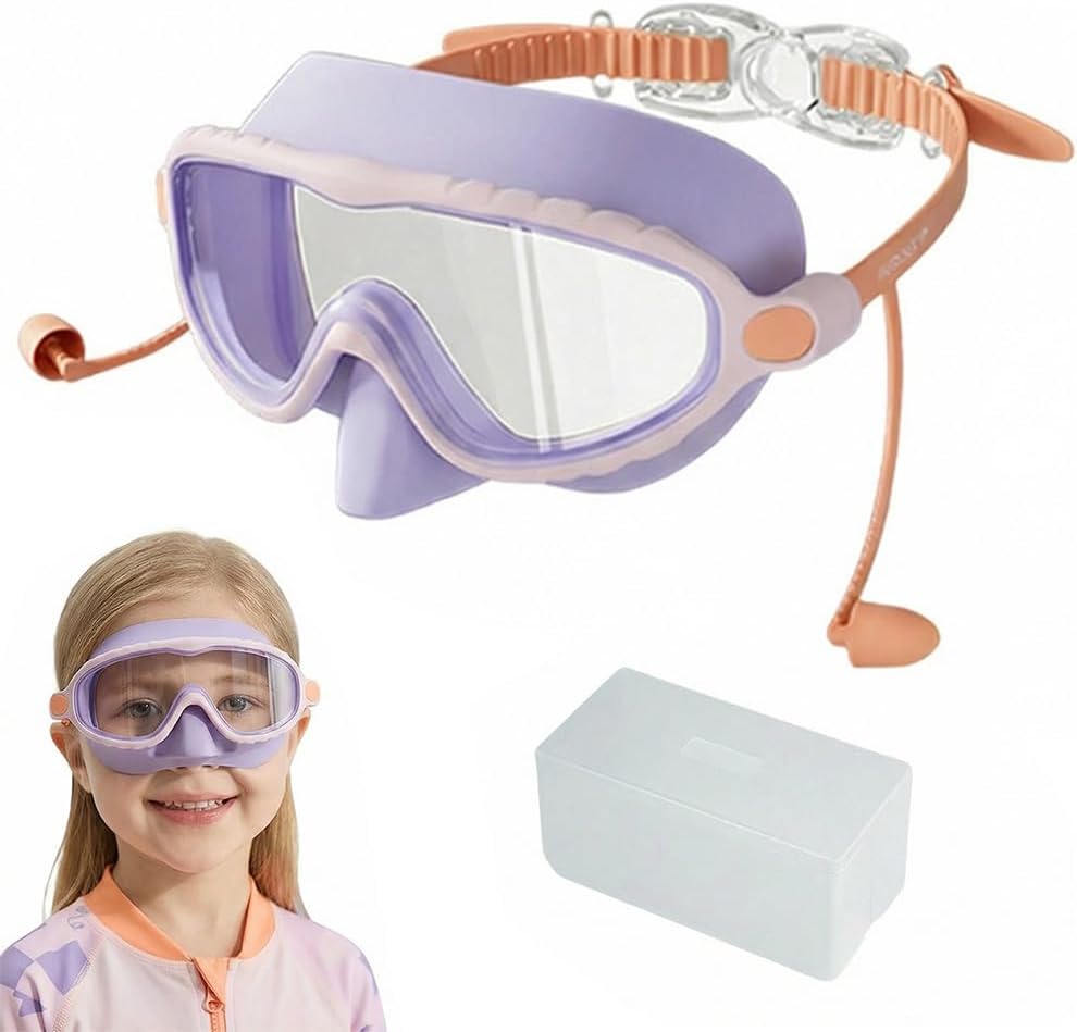 Runsgo HD Children's Waterproof Anti-Fog Swimming Goggles - Wide View Design with Nose Cover