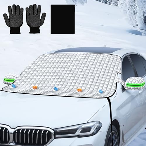 Windshield Snow Cover for Car, Heavy Duty Ice Shield with Magnetic Edges, Waterproof UV Block Sunshade for Winter Frost Protection, Fits Most Sedans SUVs Trucks, Easy Install and Remove
