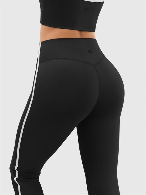 Flare Workout Leggings with Contrast Side Stripes - Track Pants High Waisted Yoga Pants for Women No Front Seam Bootcut Leggings for Gym Pilates