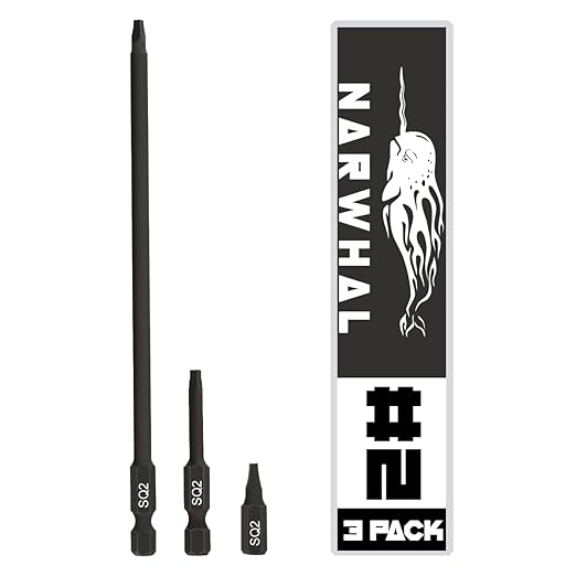 Robertson Square Bit #2 Set (3 Pack in Extra Long 6", Standard 2", and Screwdiver Bit Size1) Hex Shank and Magnetic Tipped