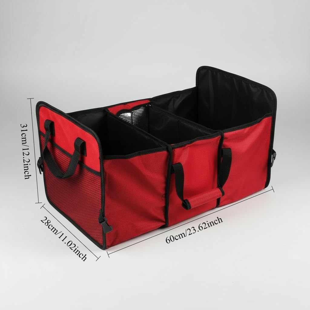 Vehicle Owners Red Collapsible Insulated Trunk Organizer 3-Compartment Car Cargo Storage Box Cooler for Groceries Camping & Road Trips All Season