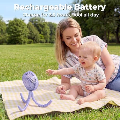 AMACOOL Battery Operated Stroller Fan, Portable Clip On Fan Rechargeable