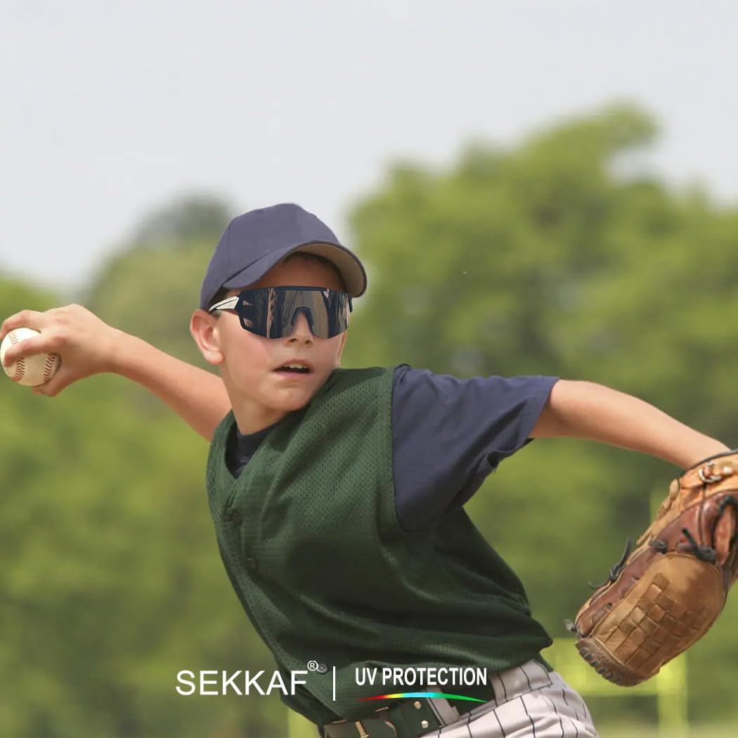 SEKKAF Youth Baseball Sunglasses - UV Protection for Boys & Girls | 3-Pack Sports Goggles