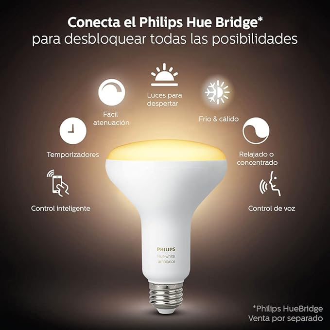 Philips Hue White Ambiance BR30 2-Pack 60W Equivalent Dimmable LED Smart Flood Light (Hue Hub Required, Works with Alexa, Homekit & more), Old Version