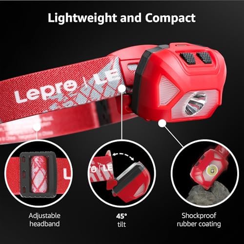 Lepro Headlamp Battery Powered Waterproof LED Headlight 2 Pack - Red