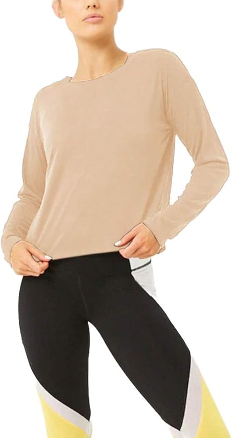 Bestisun Long Sleeve Workout Shirts Yoga Dance Tops Open Back Athletic Clothes for Women