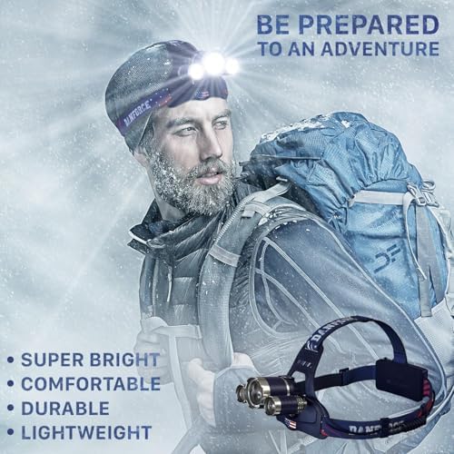 DanForce Bright LED Headlamp – American Made Head Flashlight – 3 Cree® LEDs, 4 Modes, 6000 Lumens, Rechargeable Batteries – Sweat-Resistant Band – Dust and Waterproof + FREE Lenses by , (Haki)