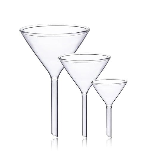 3Pcs Glass Funnel Set Filling Funnels Small Bottle Funnel Short Stem Glass Funnel Mini Funnel for Essential Oil, Spices, Liquid, 60mm 75mm 90mm