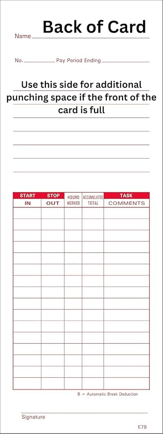1000 Lathem 7000E and 7500E Time Clock Cards, E79 Compatible