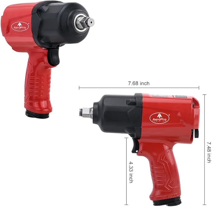 AEROPRO TOOLS 1/2-Inch Aluminum Air Impact Wrench(A398),Twin Hammer with 1380FT-LB Max Loosening Torque, Pneumatic Impact Gun, for Auto Repair, Tire Shop (1380 ft-lbs | Air Impact Wrench + Socket)