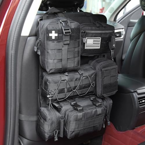 Tactical Car Seat Back Organizer, 2025 Upgrade Tactical Vehicle Panel Organizer with 5 Detachable Molle Pouch for Car Truck Ford Jeep Vehicle