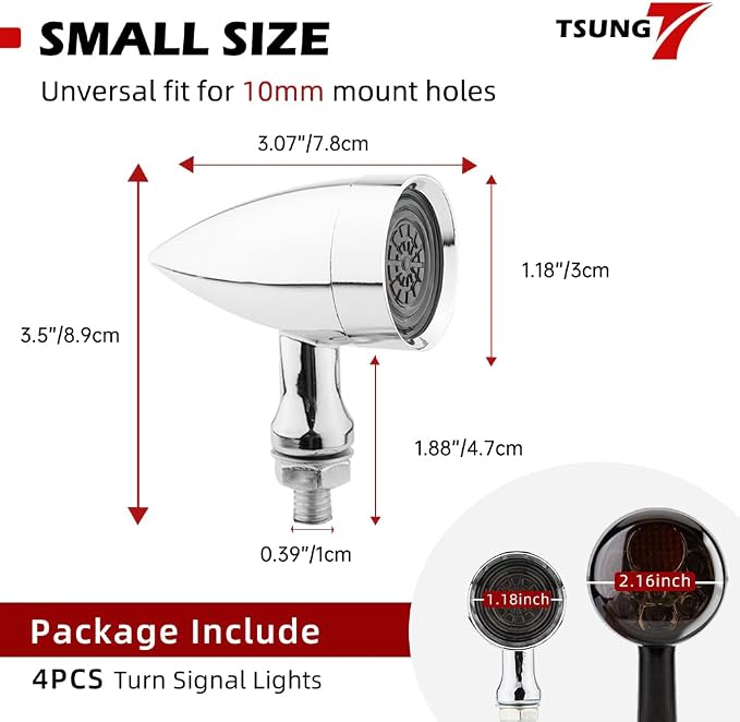 TSUNG Universal Motorcycle LED Turn Signals Lights Small Bullet Front Rear