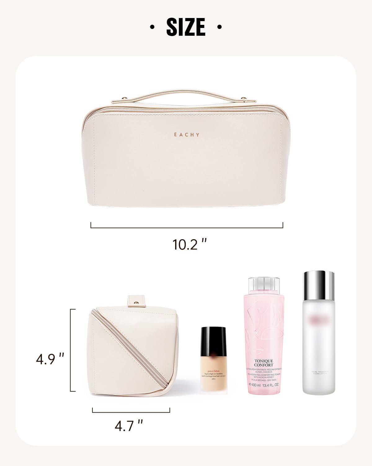 EACHY Travel Makeup Bag for Women, PU Leather Cosmetic Bag, White, Large