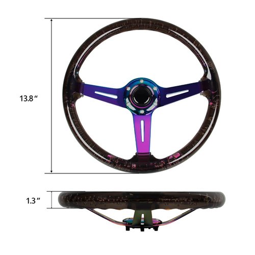 Black Crystal Acrylic Racing Steering Wheel 350mm/13.8'' Golf Cart Steering Wheel Universal for Club Car EZGO RXV & TXT, Yamaha,Race and Sim Racing Setup
