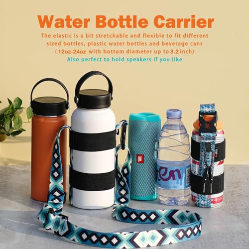 HEYSKAY Water Bottle Holder with Strap, Water Bottle Sling with Adjustable Shoulder Strap and Carabiner for Owala FreeSip 24-40oz, Hydro Flask and Universal Water Bottles, for Walking, Hiking(Black)