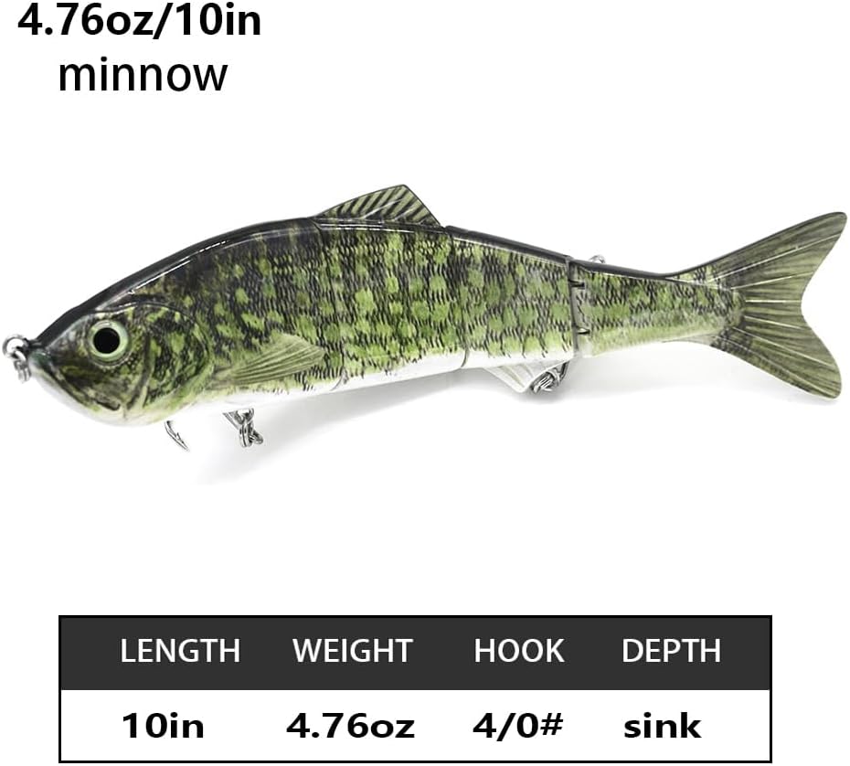 Skiennix 10-Inch Multi-Jointed Swimbait Fishing Lure - 4-Segment Sinking Bass Crankbait with Treble Hook