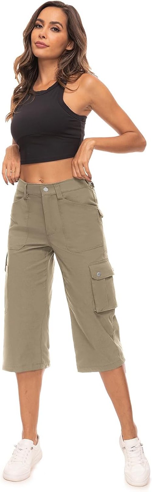 MooseHill Women's Cargo Capris - Lightweight Water-Resistant Hiking Pants with 6 Pockets | Summer Outdoor Wear