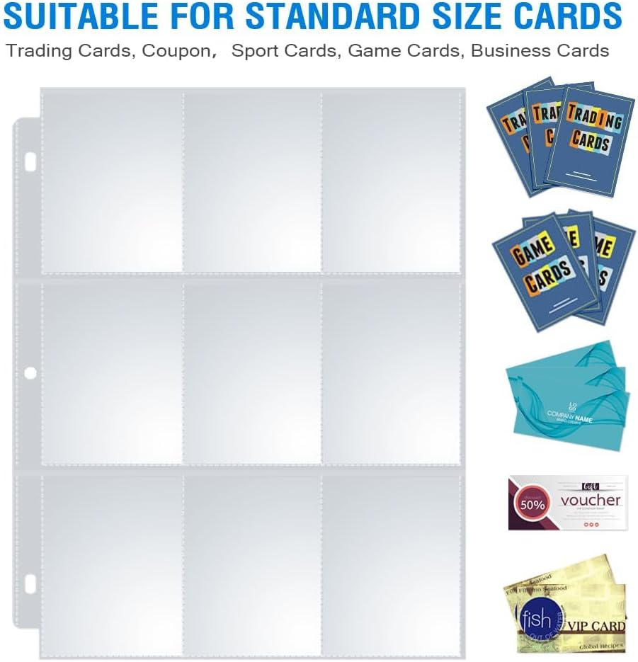 Sooez 9 Pocket Page Protectors - Double-Sided Trading Card Sleeves for 3 Ring Binders | 120 Pack