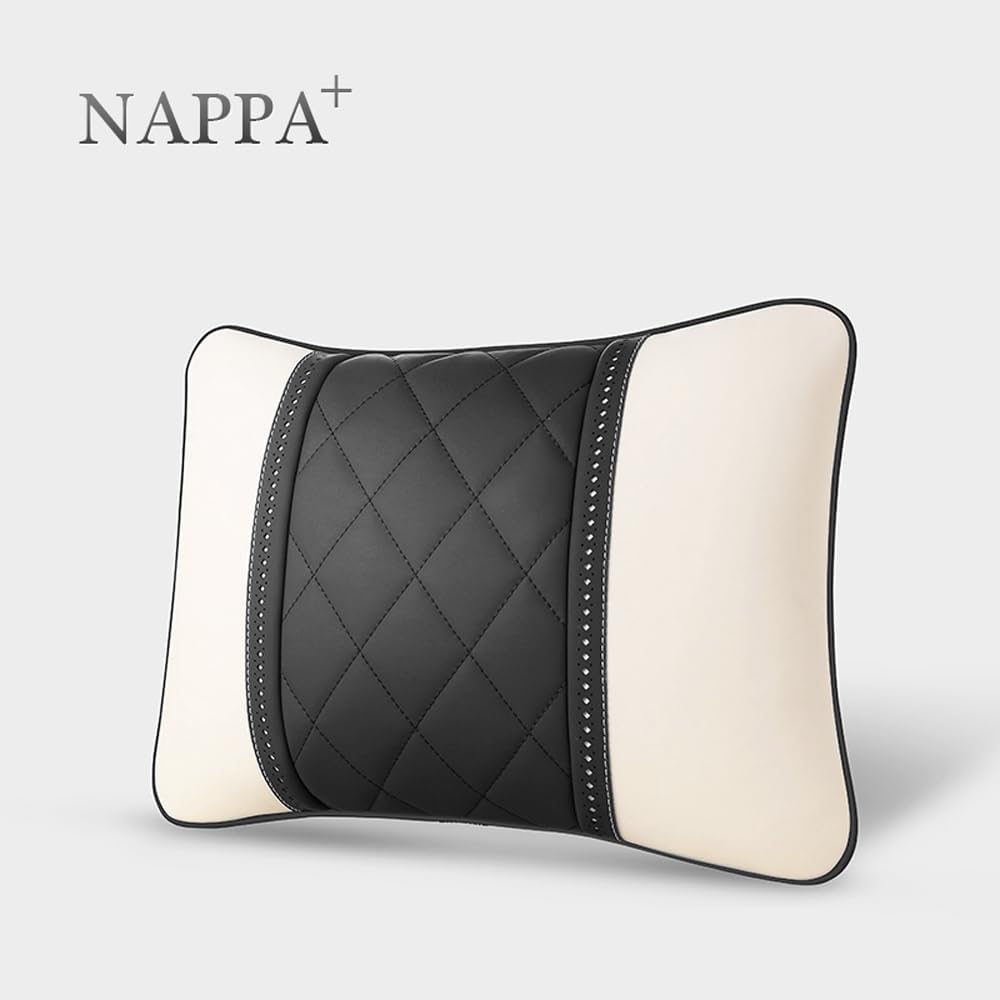 Car Pillows Napa Leather Car Seat Rest Cushion Car Lumbar Pillow for Mercedes Benz Maybach S-Class Lumbar Support Pillow car Accessories（Beige Black）