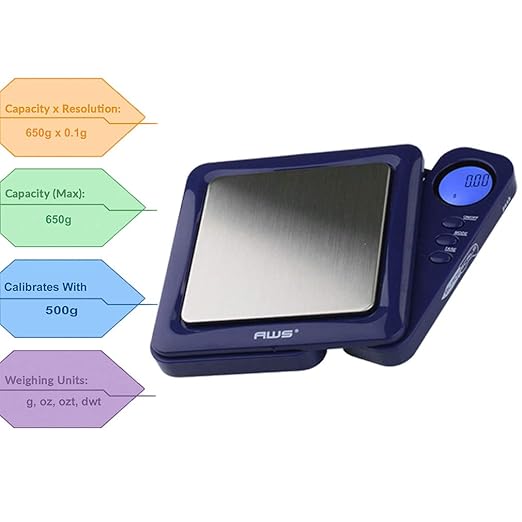 American Weigh Scales Blade Series 650g x 0.1g Digital Pocket Scale 0.1g Accuracy | Precision Mini Scale, Small Digital Gram Scale for Kitchen, Gold, Gems & Coin Scale, Smart Digital & Compact Scale