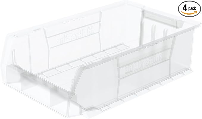 Akro-Mils 30280 Super-Size AkroBins Plastic Storage Bins, Space-Saving Stackable Bins for Garage, Classroom, Warehouse Organization, 20" L x 12" W x 6" H, Clear, 4-Pack