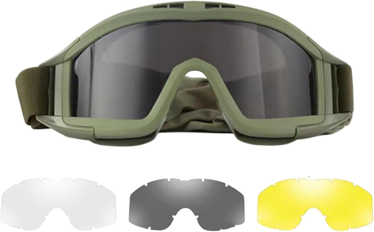 Skiennix Tactical Military Goggles - 3 Interchangeable Lenses for Wind & Dust Protection | Ideal for Airsoft & Cycling