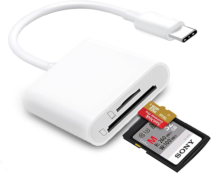USB C SD Card Reader for iPhone 15/16/17, Dual Card Slots Micro SD Card Reader