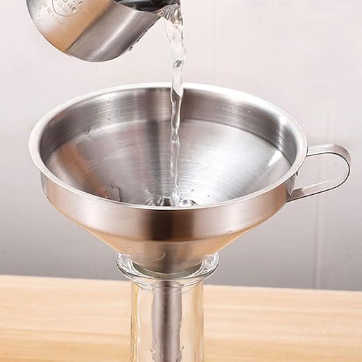 Stainless Steel Funnel with Fine Mesh Strainer, 5-Inch Metal Hopper with Handle, 300 Mesh Cooking Oil Filter Jam Straining Set for Transfer of Liquid Ingredients/Wine/Liquor/Enzymes