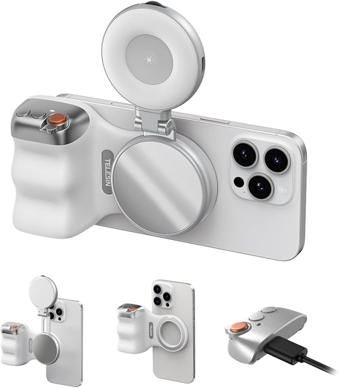 TELESIN Fun Shot Magnetic Phone Camera Grip + C03 Magnetic Selfie Light Bundle