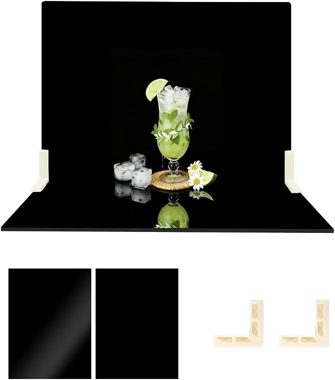 2 PCS Board Photo Backdrop, 16x12 Inch Black Double Sided Matte and Reflective