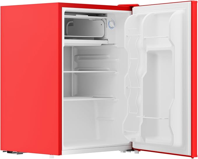 2.6 Cu Ft Small Fridge with Freezer for Office Red | Mini Refrigerator for Dorm Bedroom, Compact Fridge, Energy-efficient, Low Noise