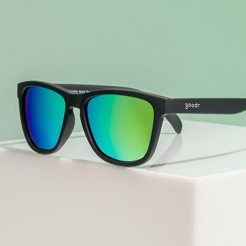 Goodr Mick & Keith's Midnight Ramble Polarized Sunglasses - Black Frame, Blue Mirrored Lenses, UV400 Protection | Unisex, Medium Size