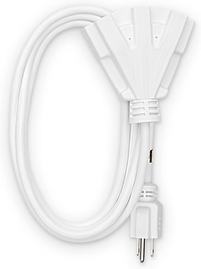 Holiday Lighting Outlet 6-Foot White Extension Cord, 3-Prong Indoor & Outdoor Splitter, Perfect for Landscape Lighting