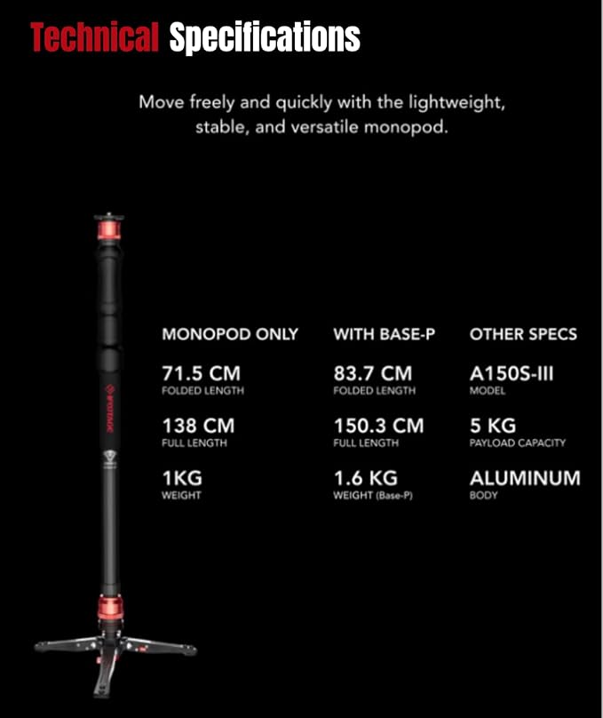 IFOOTAGE Cobra 3 A150S Strike Monopod, Pedal Locking Control, One-Step Rapid