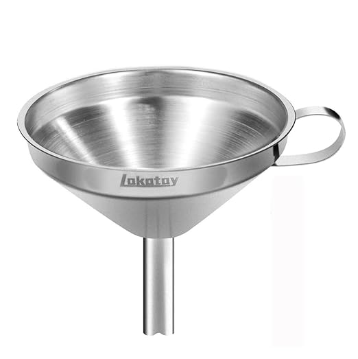 5-Inch Food Grade Stainless Steel Kitchen Funnel with Strainer Filter for Transferring of Liquid Dry Ingredients and Metal Cooking Funnel—Silver