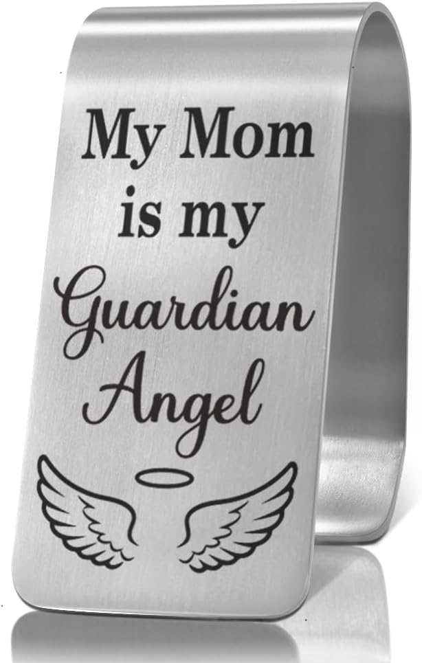 XQLZY I Have an Angel in Heaven I Call Him Dad Engraved Stainless Steel Car Visor Clip, in Loving Guardian Angel Safe Driving Gifts for Family Friend Driver, Sympathy Memorial Gifts for Who Lost Dad