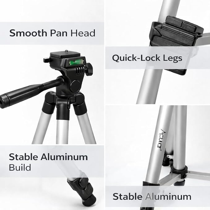 Acuvar 50” Phone Tripod with Holder – Lightweight Aluminum Tripod Stand